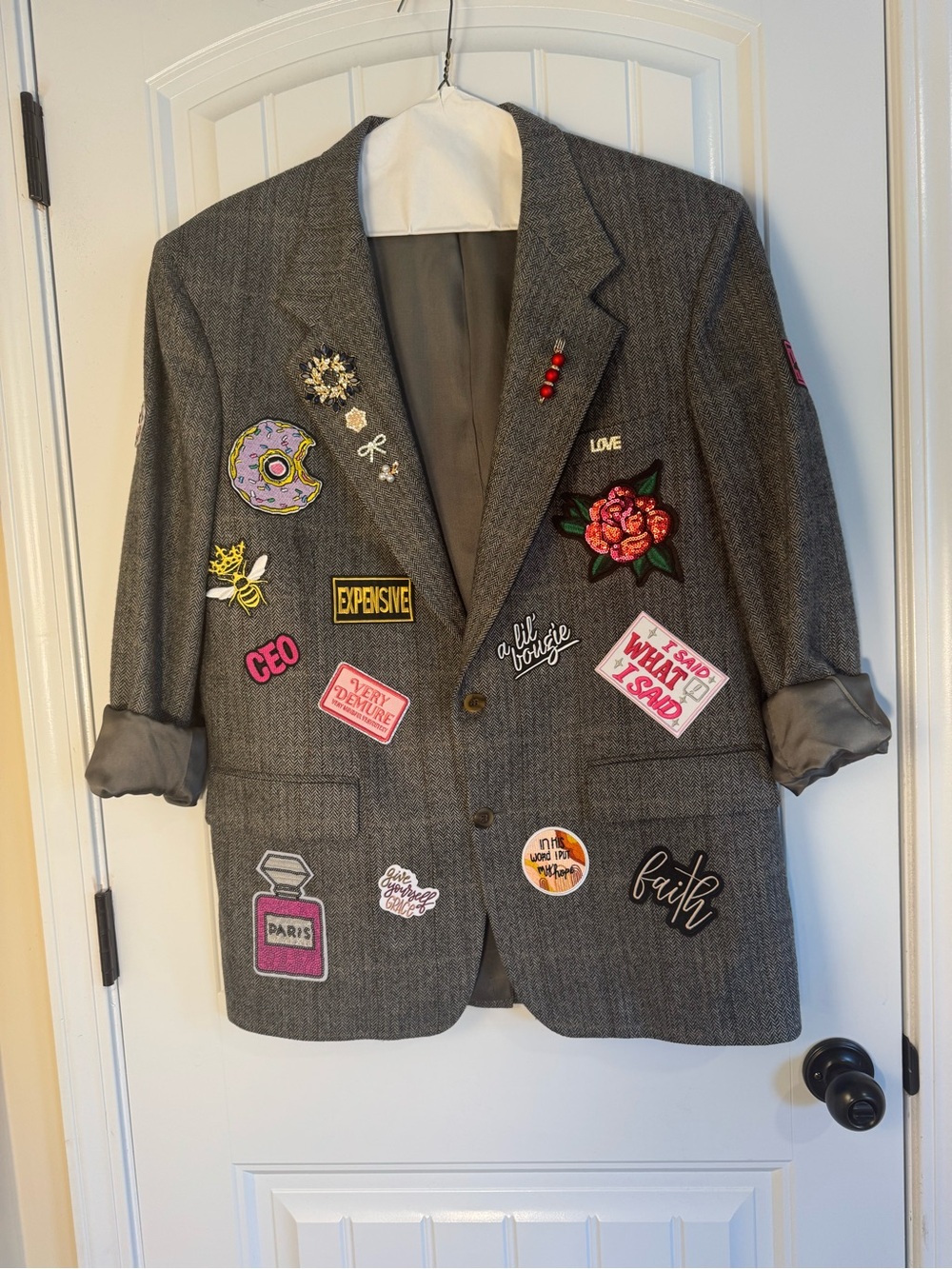 Vintage Upcycled Blazer with Colorful Patches and Jewels - Picture 1 of 12